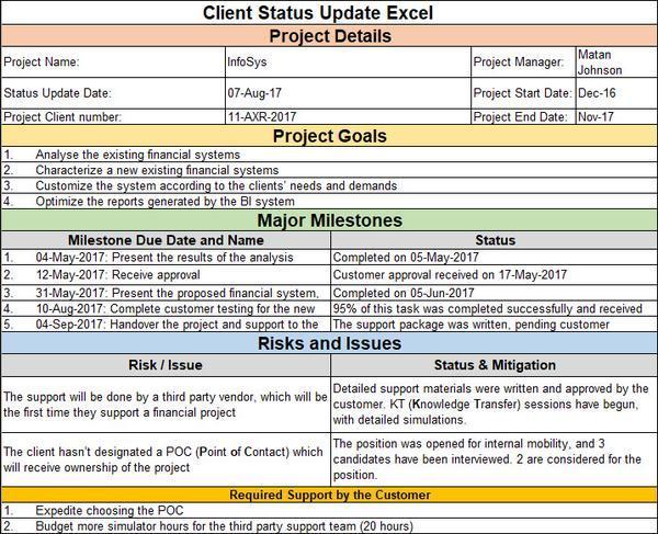 Client Status Update Excel Template