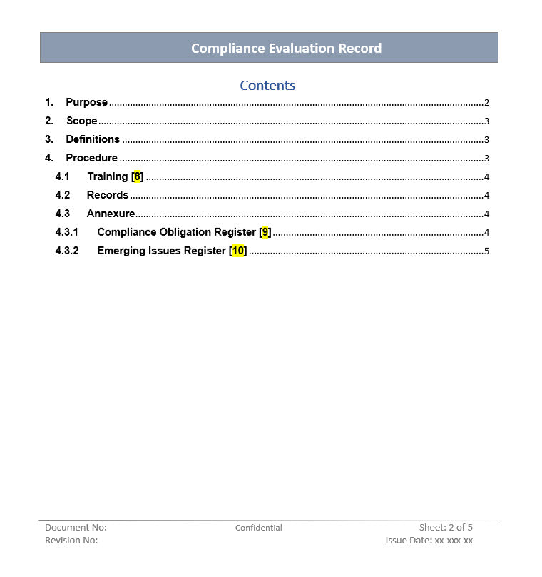 Compliance Evaluation Record, Compliance Evaluation