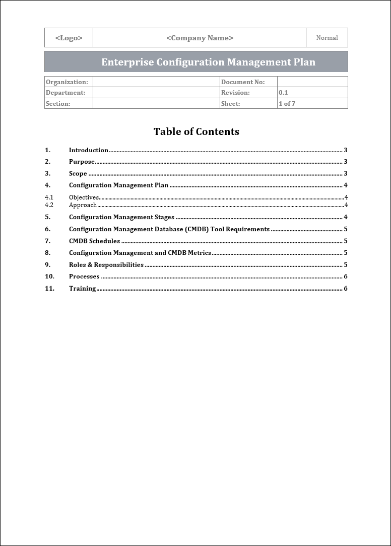 Configuration Management Plan Template – ITSM Docs - ITSM Documents ...
