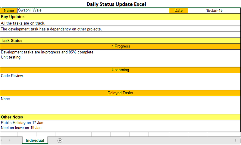 Daily Status Update Excel Template