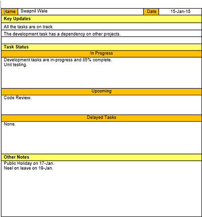 Daily Update Template Daily Status Report Template - Excel and Word Template – ITSM Docs ...