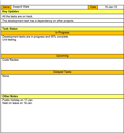 Daily Status Report Template - Excel and Word Template – ITSM Docs ...