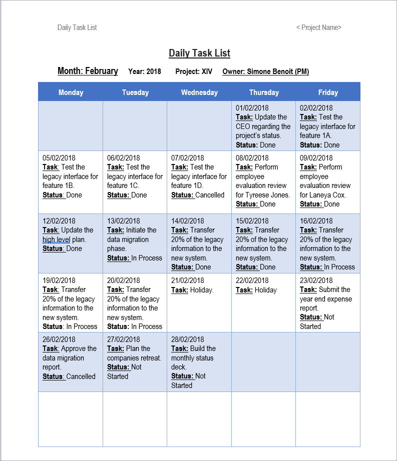 Day Task List Daily Task List Template โบ Checklist Templates โ ITSM Docs - ITSM ...