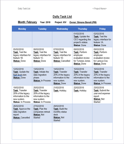 Daily Task List Template