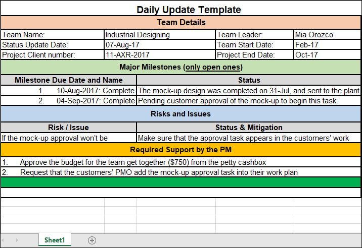 Daily Update Template Excel – ITSM Docs - ITSM Documents & Templates