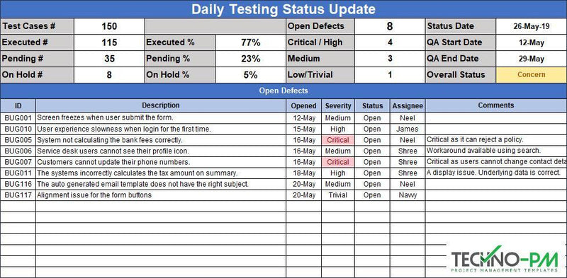 Daily QA Status Email Template 