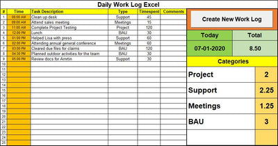 Daily Work Log Excel Template