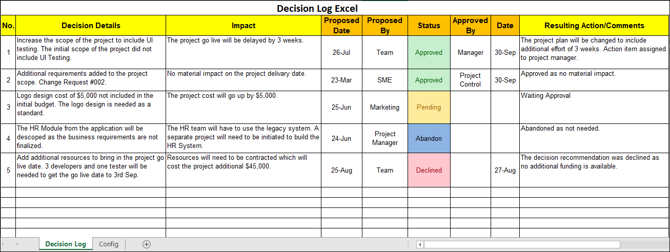 Project Register Template Excel