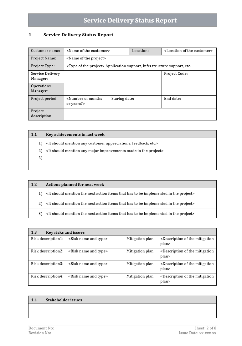 Delivery Progress Report Service Delivery Status Report – ITSM Docs - ITSM Documents & Templates