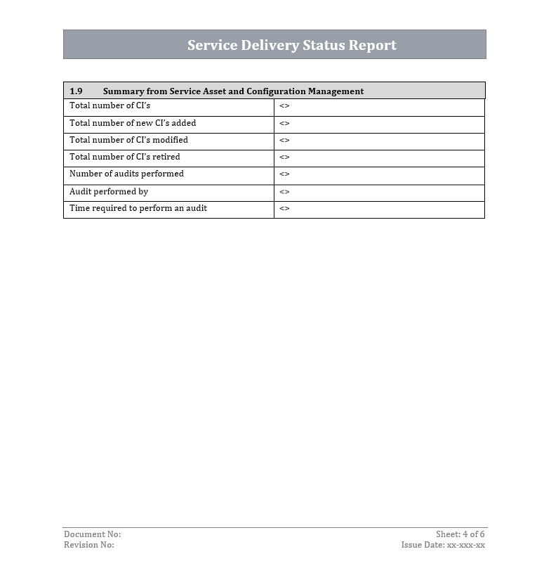 Service delivery status report, Service delivery