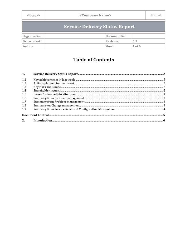 Service Status Table Service Delivery Status Report – ITSM Docs - ITSM Documents & Templates