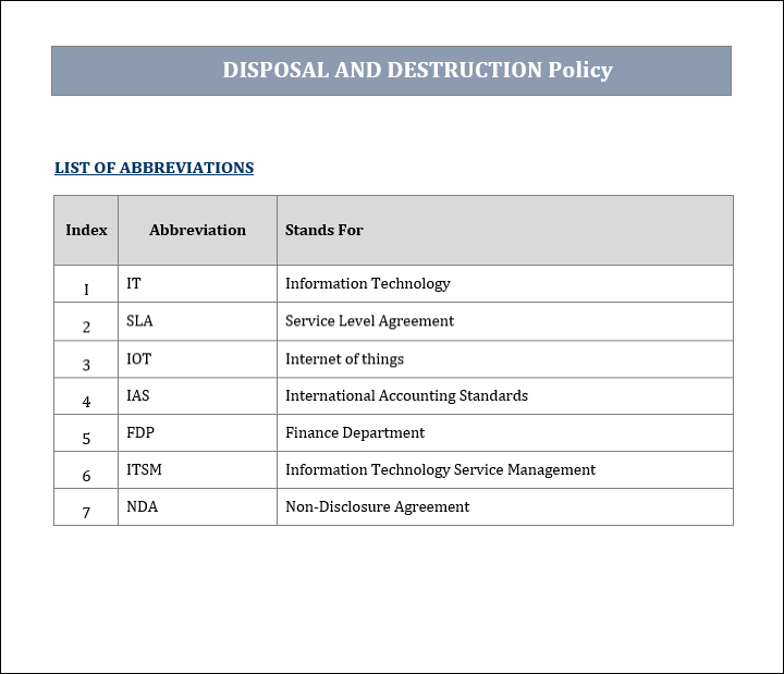 Disposal and destruction policy Template Word
