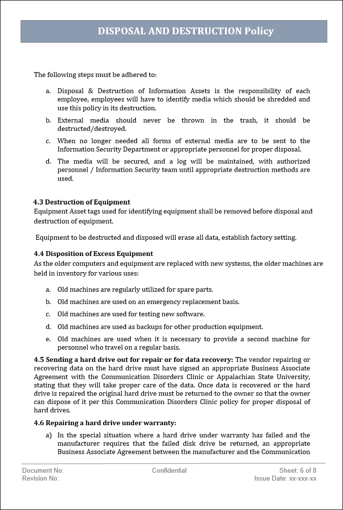 Secure Disposal Document Example Disposal and Destruction Policy – ITSM Docs - ITSM Documents & Templates