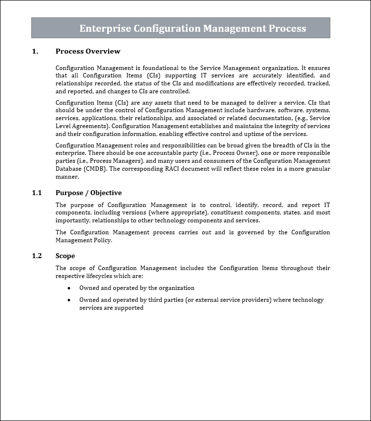 Configuration Management Process Template – ITSM Docs - ITSM Documents ...