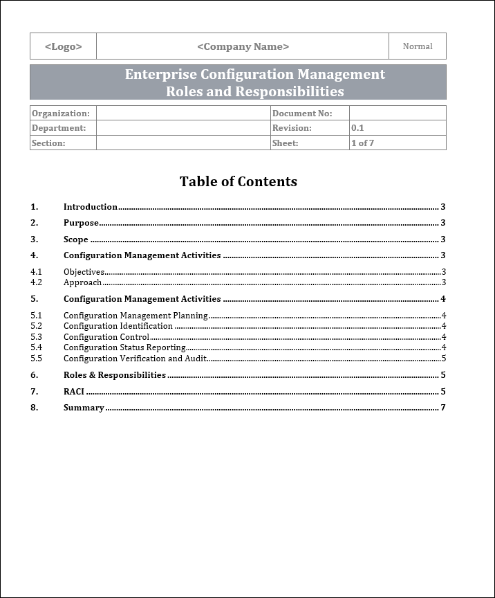 Enterprise Configuration management Template word