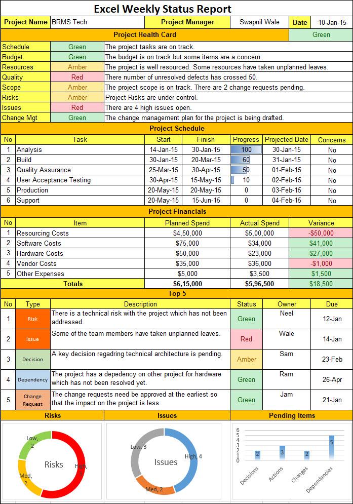 Excel Weekly Status Report