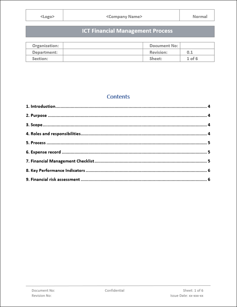 Ics Finance. Message Example ICT Financial Management – ITSM Docs - ITSM Documents & Templates