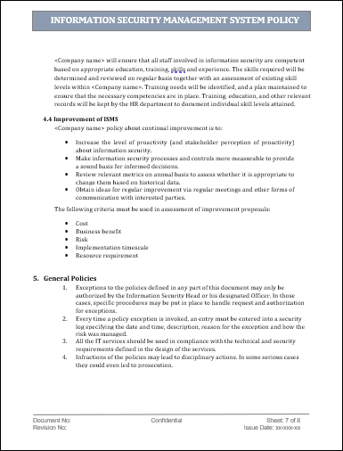 Isms Policy Example Security Management Bundle β ITSM Docs - ITSM Documents & Templates