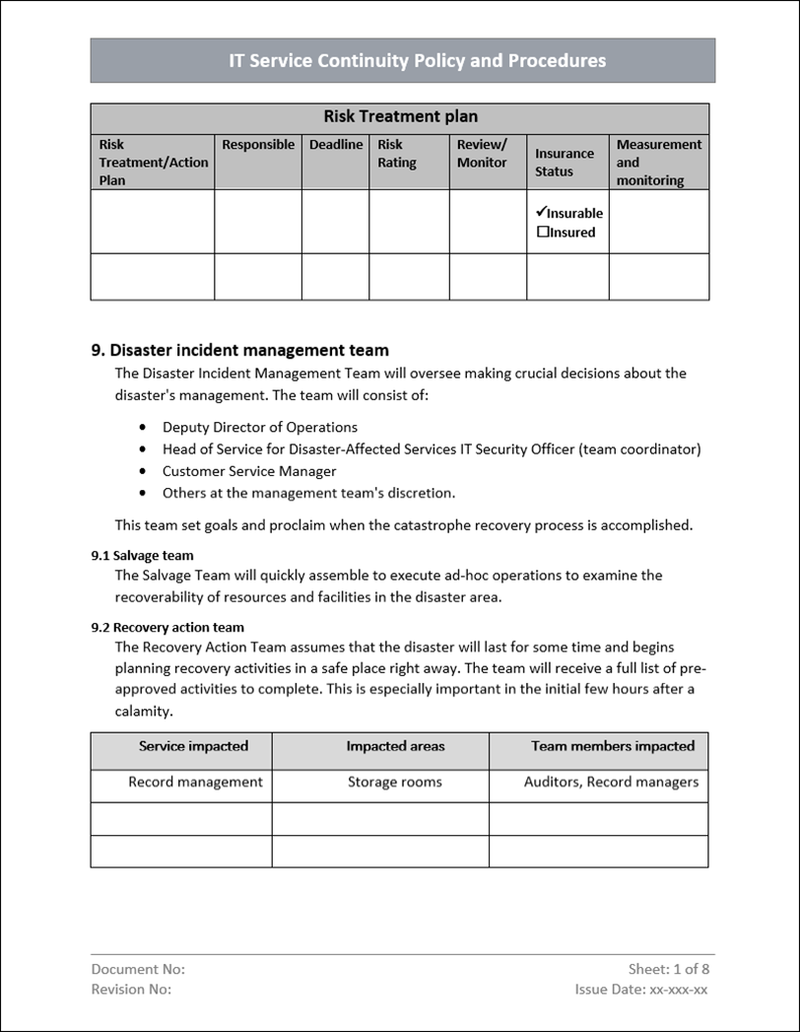 Service Continuity Policy Template