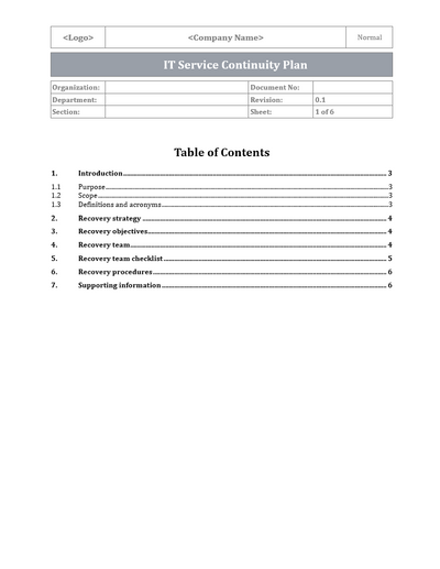 IT Service Continuity Plan