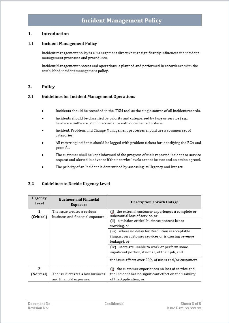 Incident management policy, Incident management