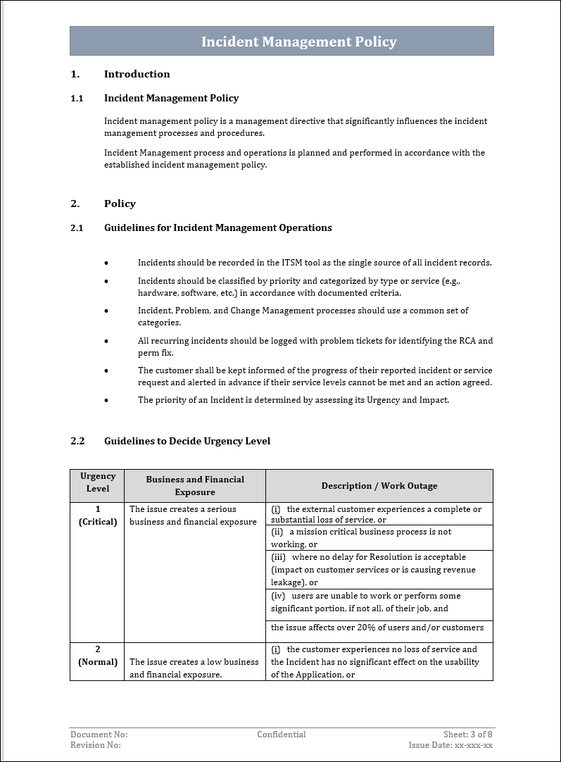 Incident Management Policy Word Templates