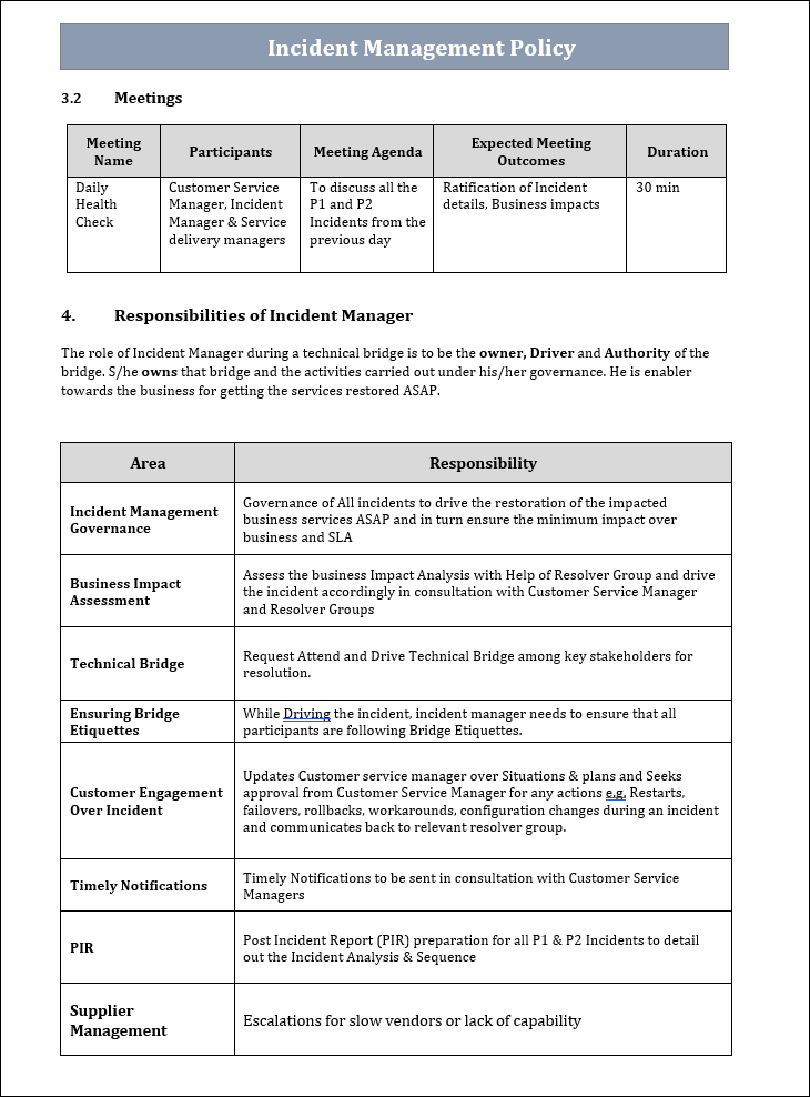 Incident Management Policy Responsibilities