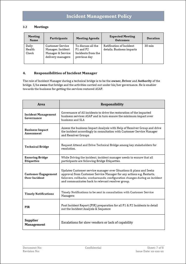 Incident management policy, Incident management