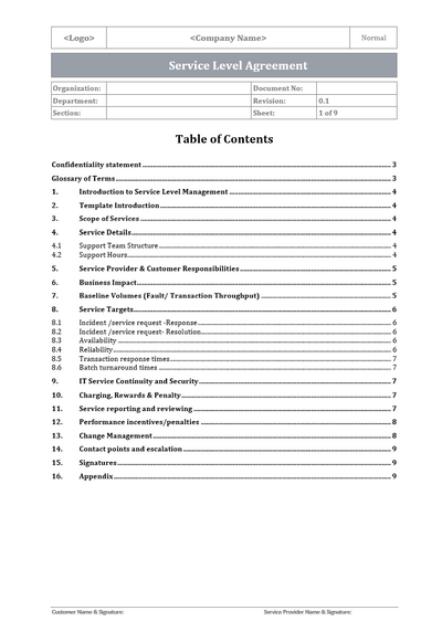 Service level agreement