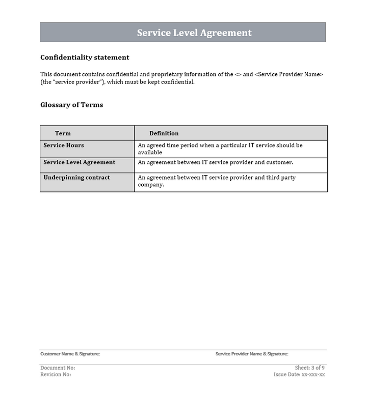 Internal Service Level Agreement Template Uk