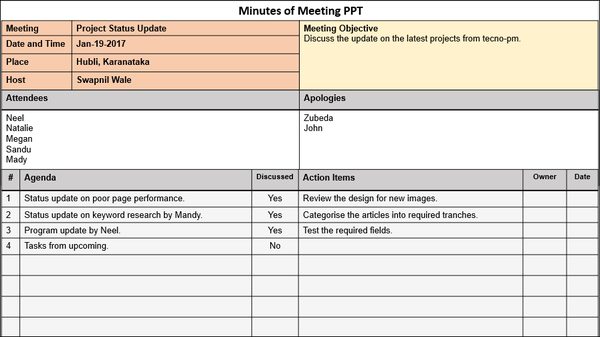 Minutes of Meeting PPT Format, Minutes of Meeting