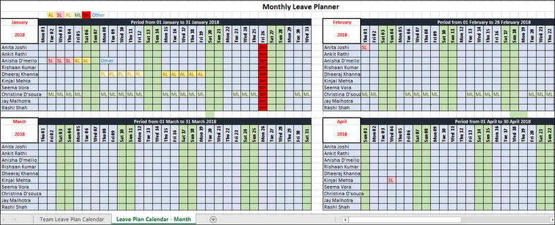 Monthly Leave Planner Template