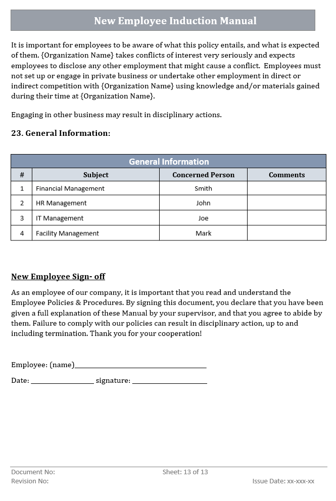 Employee Induction Manual Word template