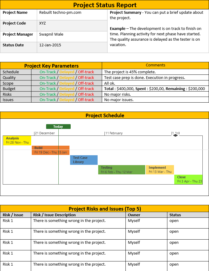 Progress Report Excel Template