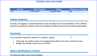 Options Analysis Word Example - Techno PM – ITSM Docs - ITSM Documents ...