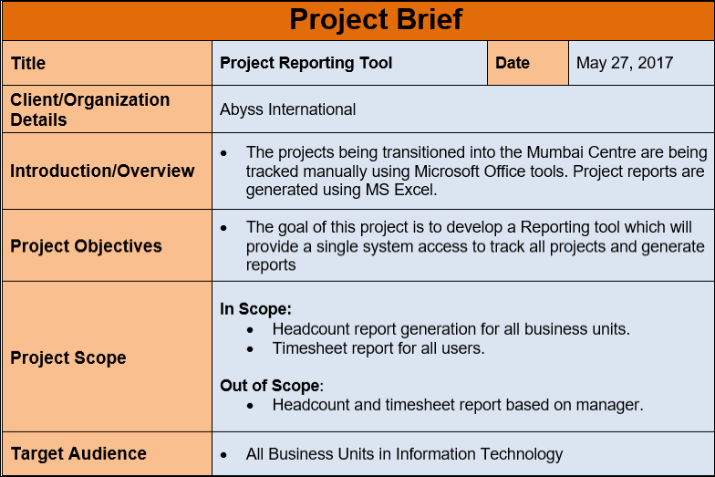 Program Brief Examples Project Brief Template – ITSM Docs - ITSM Documents & Templates