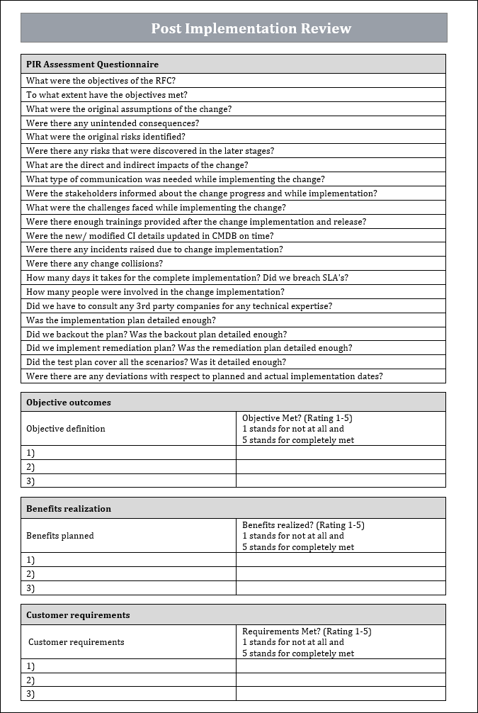 Post Implementation Review – ITSM Docs - ITSM Documents & Templates