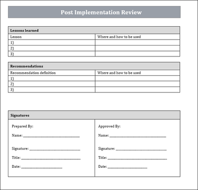 Simple Post Implementation Review Questionnaire Post Implementation Review – ITSM Docs - ITSM Documents & Templates