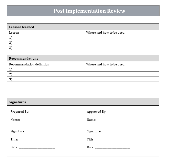 Post Implementation Review Word Template
