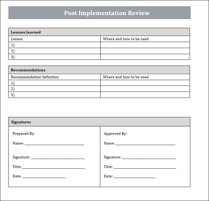 Program Implementation Review Word Post Implementation Review – ITSM Docs - ITSM Documents & Templates