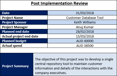 Post Implementation Review Template, Project Closure Excel Templates
