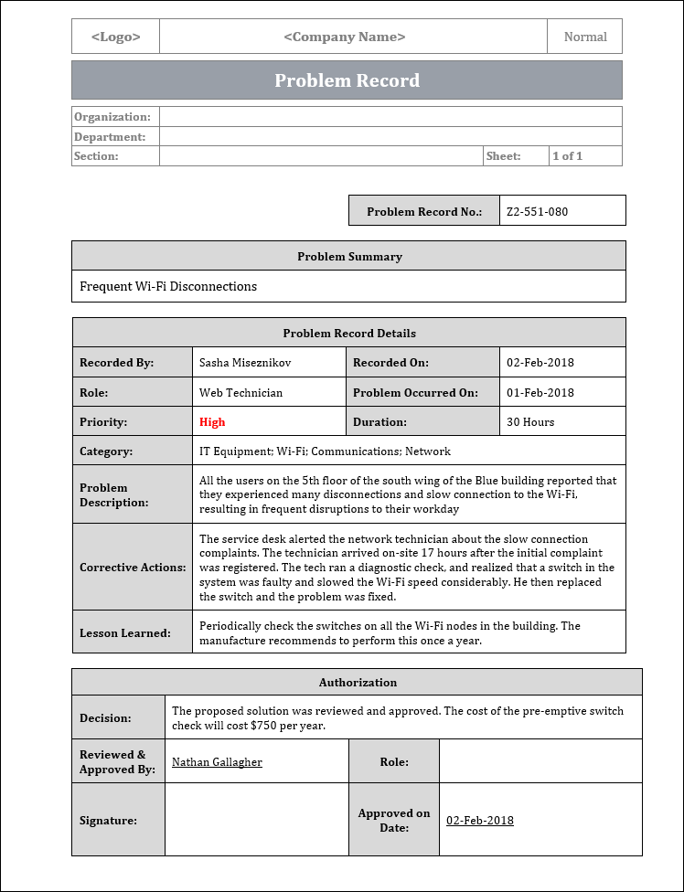 Problem Control Sheet Problem Management Templates Bundle – ITSM Docs - ITSM Documents ...