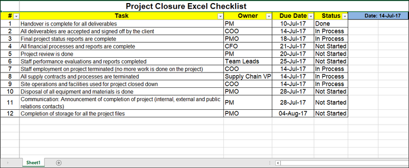 Project Closure Excel Checklist
