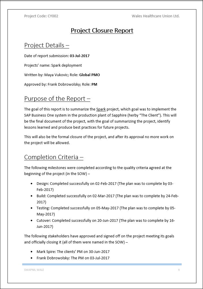 Project Closure Report Word Template – ITSM Docs - ITSM Documents ...