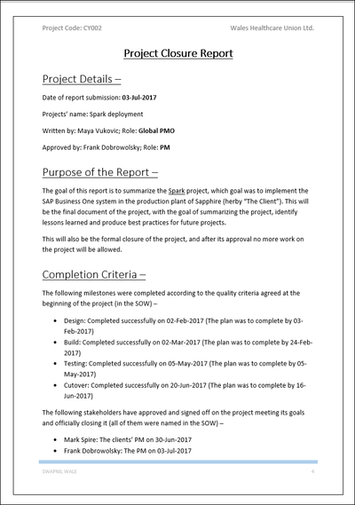 project closure report word template, project closure report