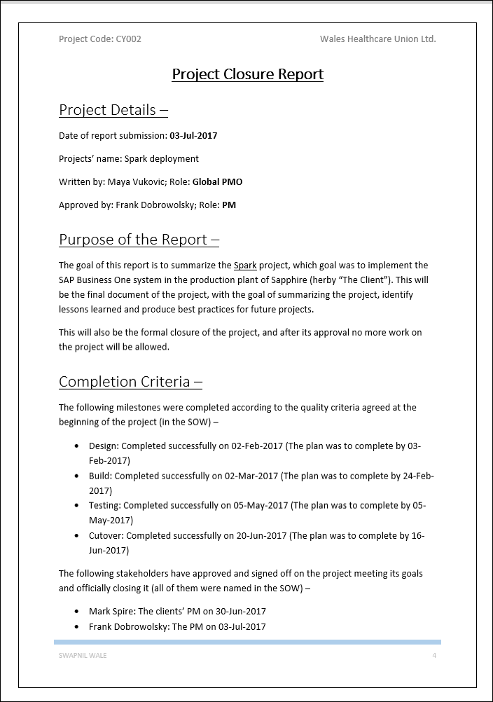 project closure report word template, Project closure