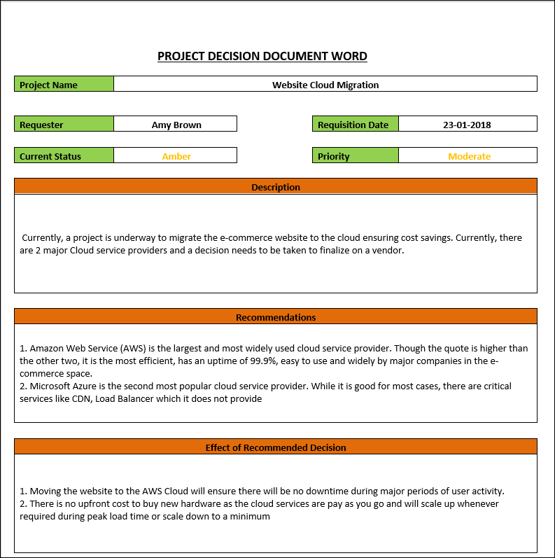 Project Decision Document ITSM Docs ITSM Documents & Templates