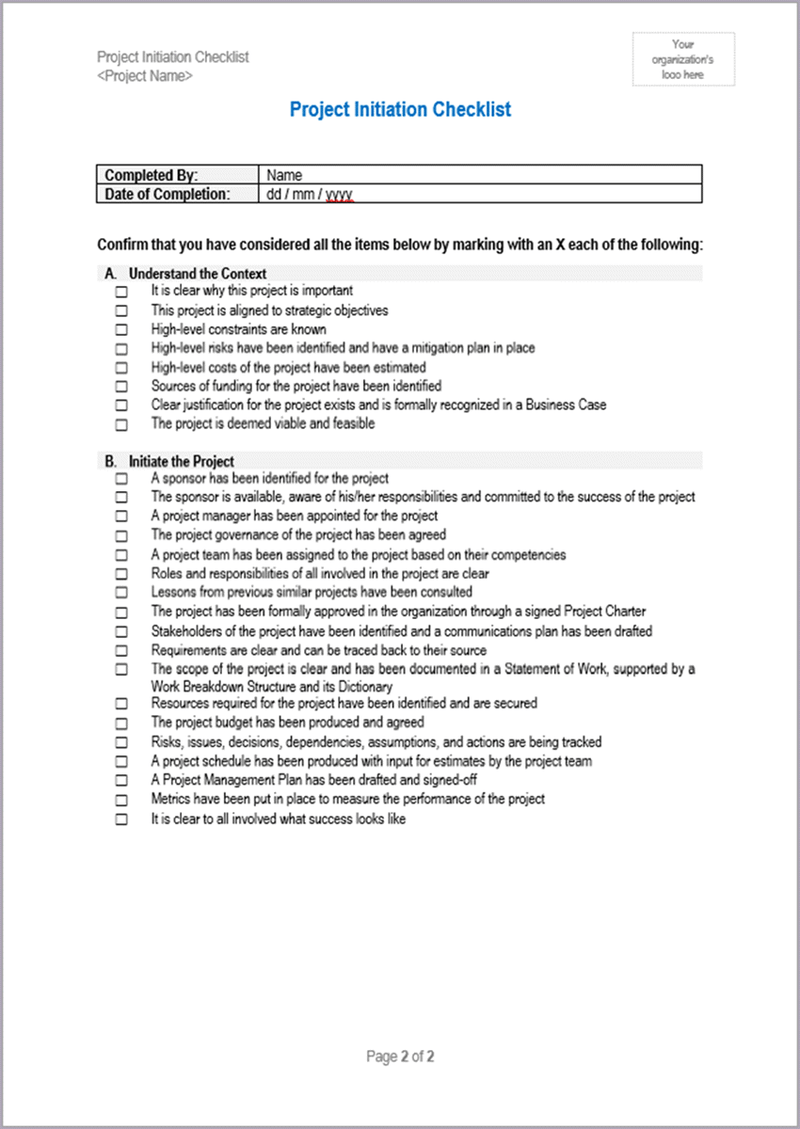 Project Initiation - 23 Templates – ITSM Docs - ITSM Documents & Templates