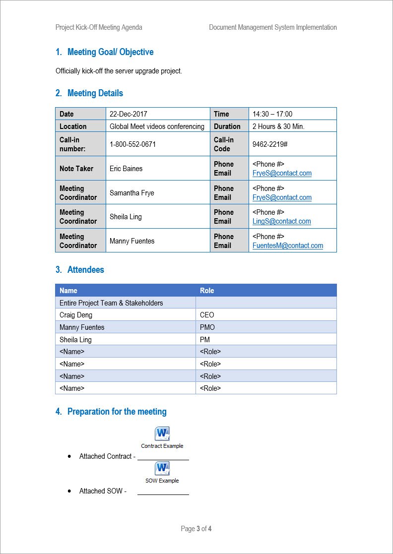 Project Kick Off Meeting Agenda, Project Kick 