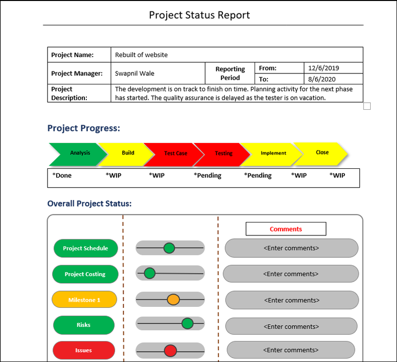 Project Status Report Template, project status report
